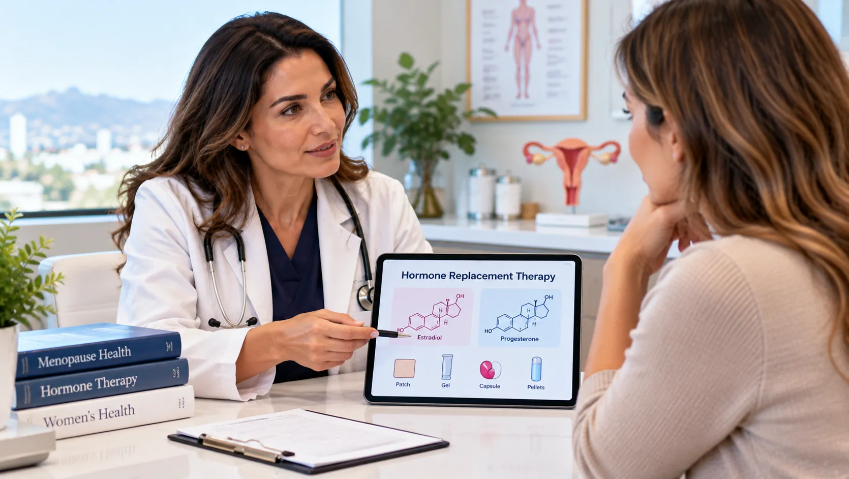 Physician discussing bioidentical hormone replacement therapy with a patient.