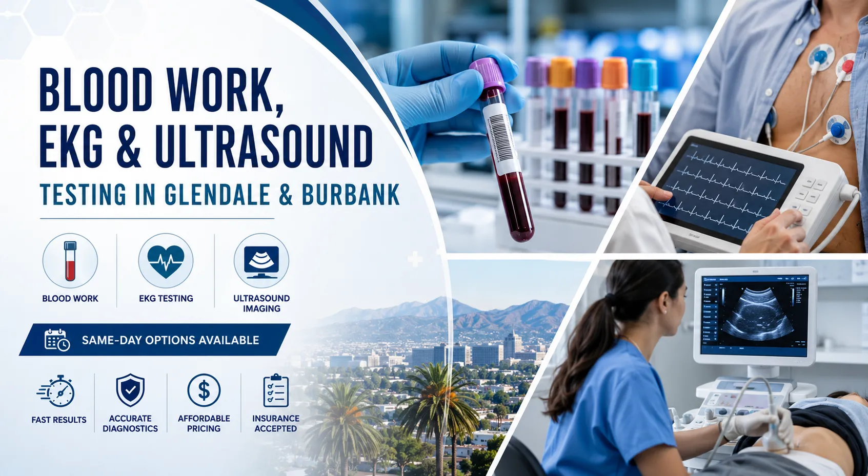 Blood work EKG ultrasound diagnostic testing medical laboratory physician Glendale Burbank California same-day results