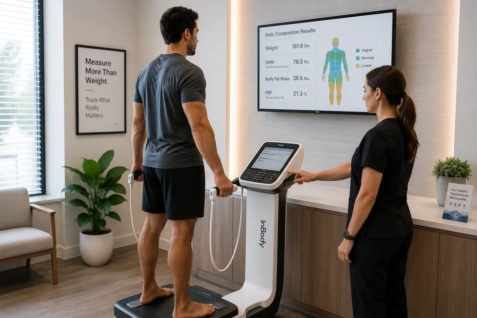 InBody body composition scan being performed at Elevate Health Group
