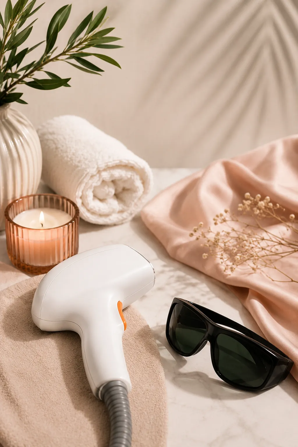 Modern laser hair removal equipment with protective laser safety glasses.
