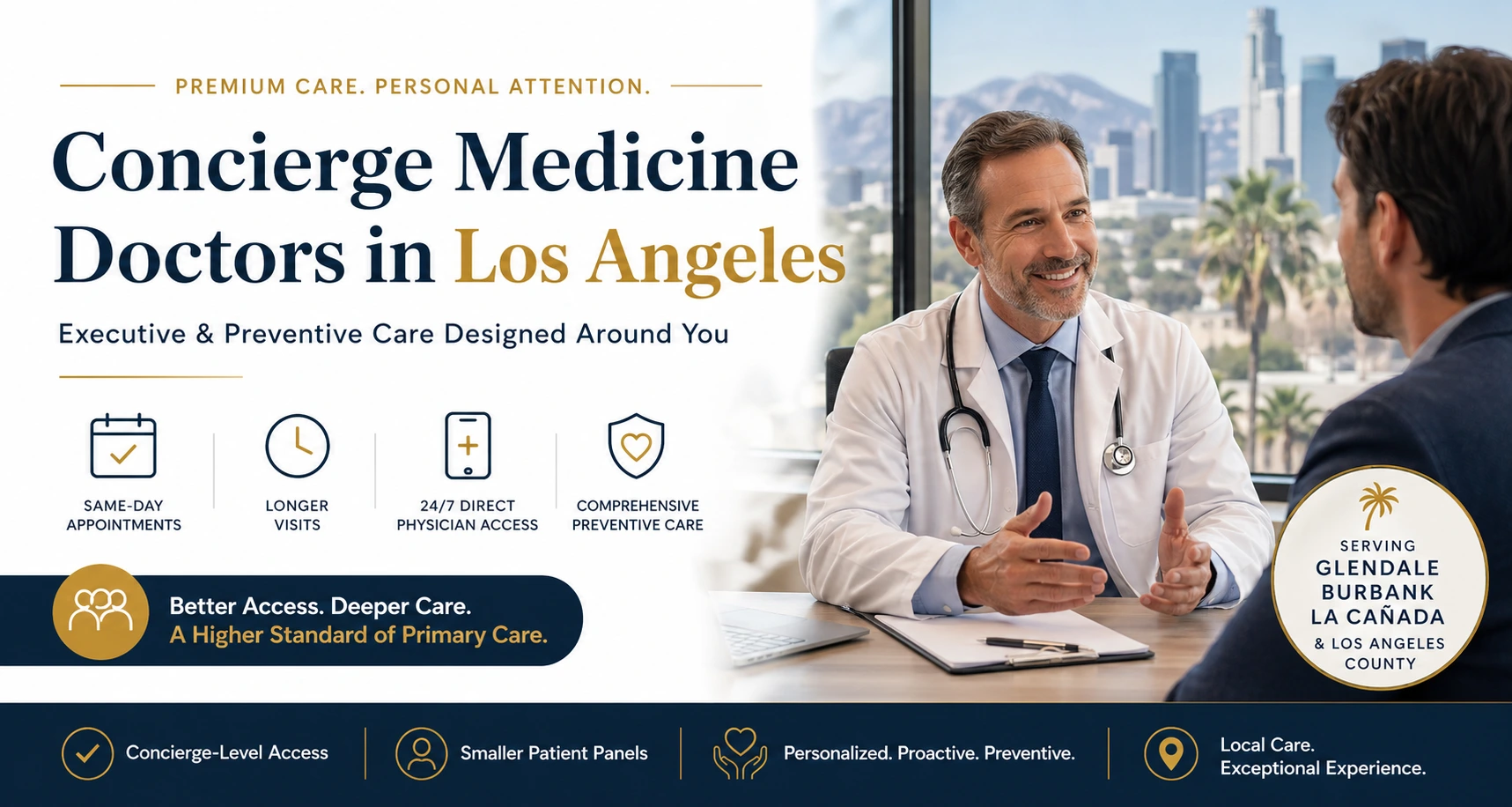 Concierge medicine doctor consultation in upscale Los Angeles medical office