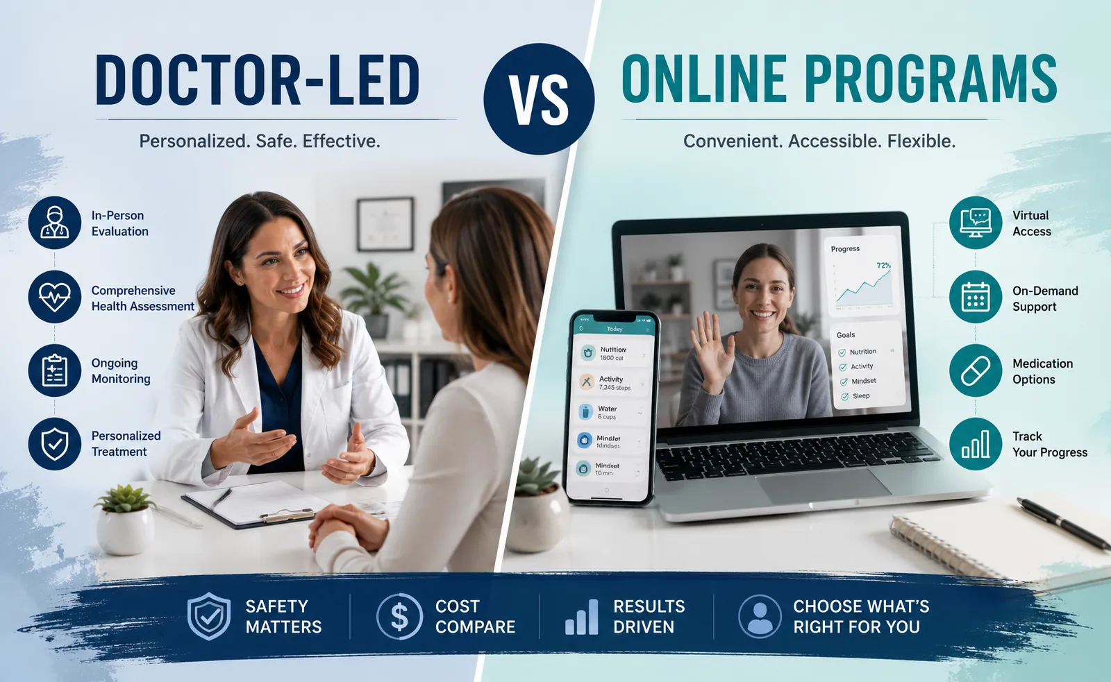 Doctor-Led Weight Loss vs Online Programs: Safety, Cost & Results Compared