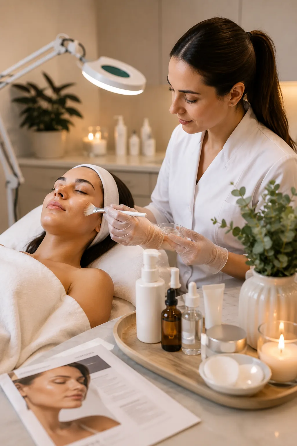Licensed aesthetician performing a professional medical facial treatment.