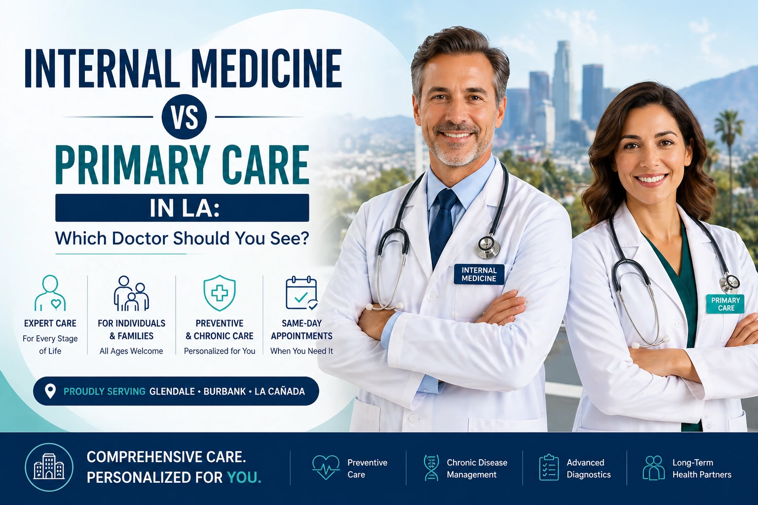 Internal medicine physician consultation with adult patient in Los Angeles medical office