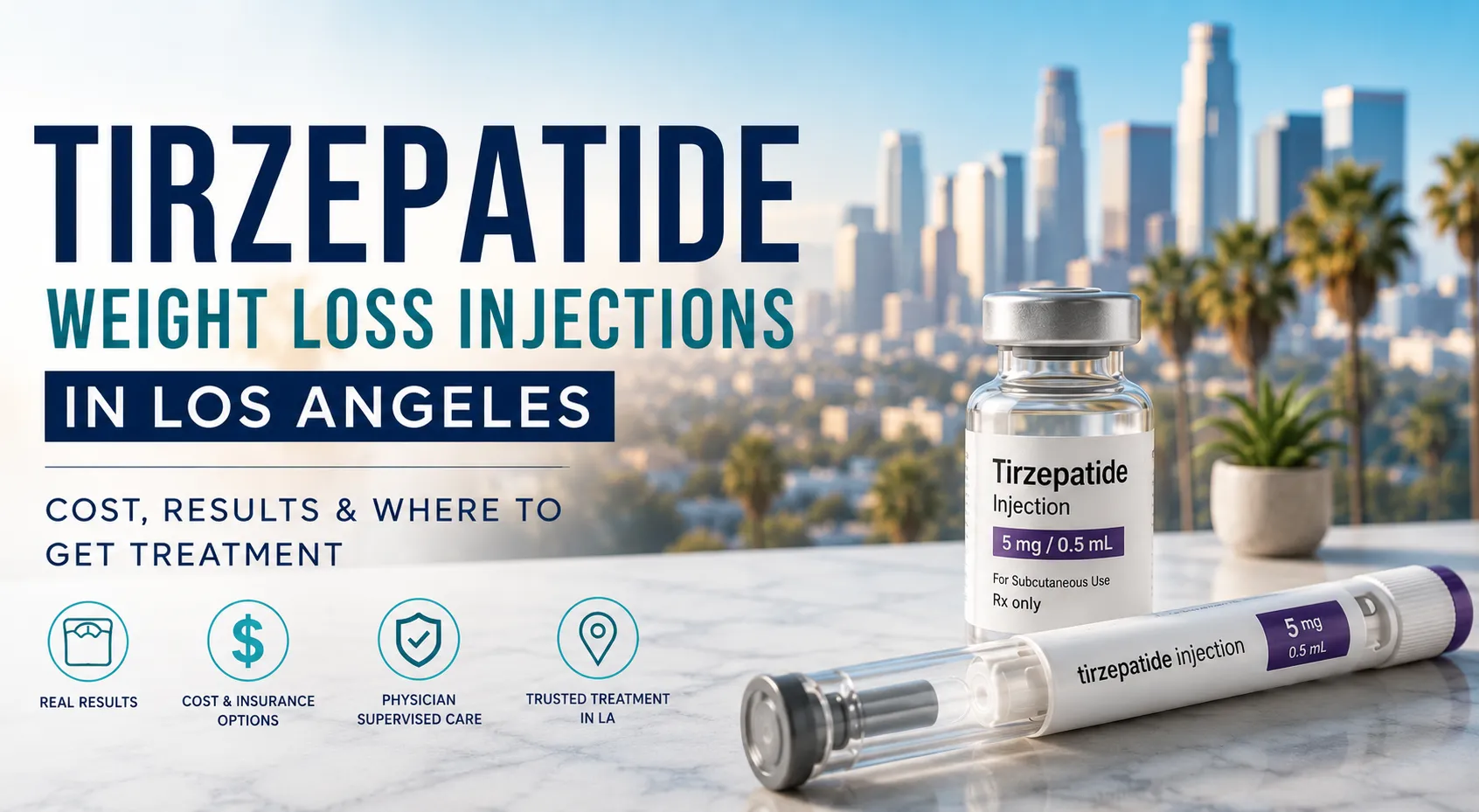 Tirzepatide weight loss injection medication vial and pre-filled pen medical office