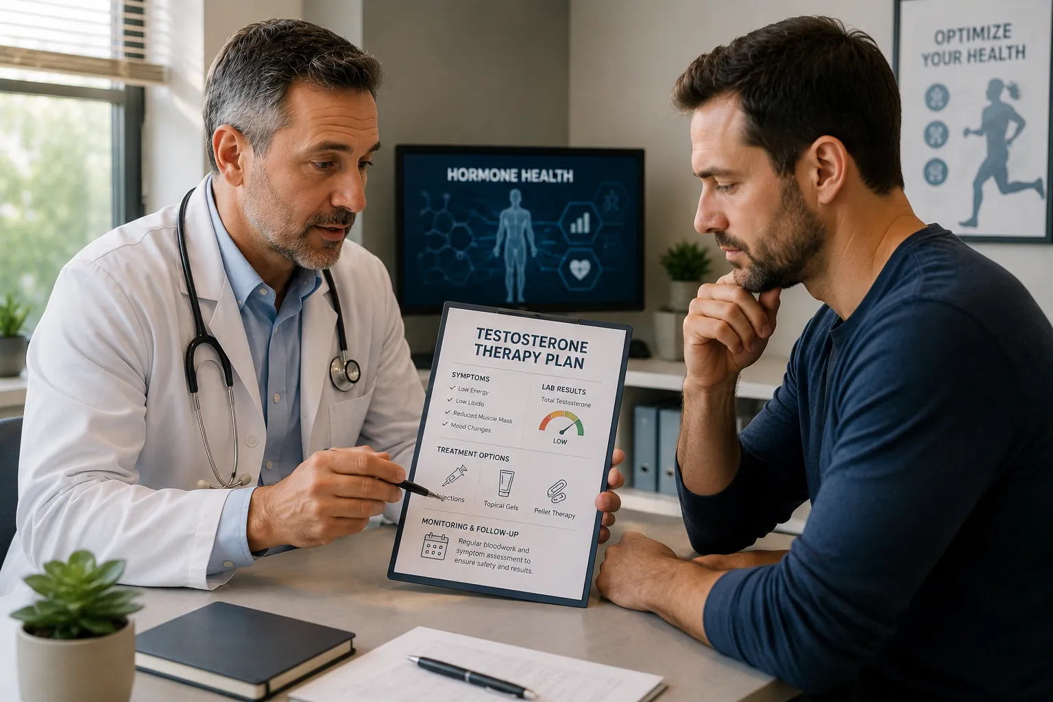 a physician consultation about TRT, highlighting the decision-making process rather than the treatment itself.